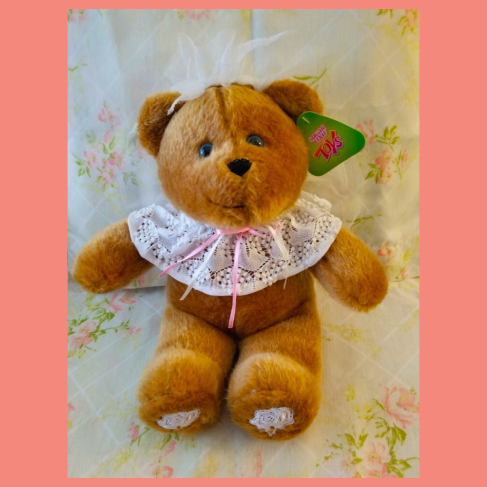 🐻Vintage Y2K Brown Plush Teddybear Bride Wedding Stuffed Animal NWT